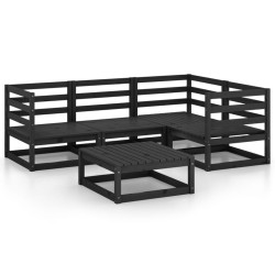 vidaXL Juego de muebles de jardín 5 piezas negro madera maciza de pino