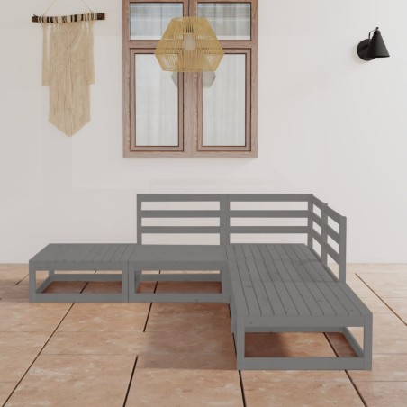 vidaXL Muebles de jardín 5 piezas gris madera maciza de pino