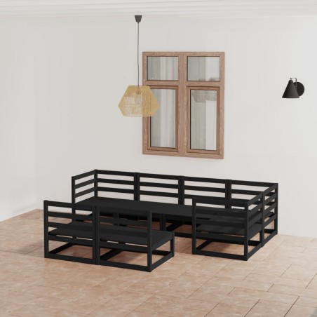 vidaXL Juego de muebles de jardín 7 piezas negro madera maciza de pino 