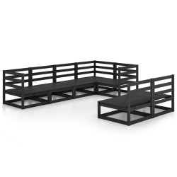 vidaXL Juego de muebles de jardín 7 piezas negro madera maciza de pino 