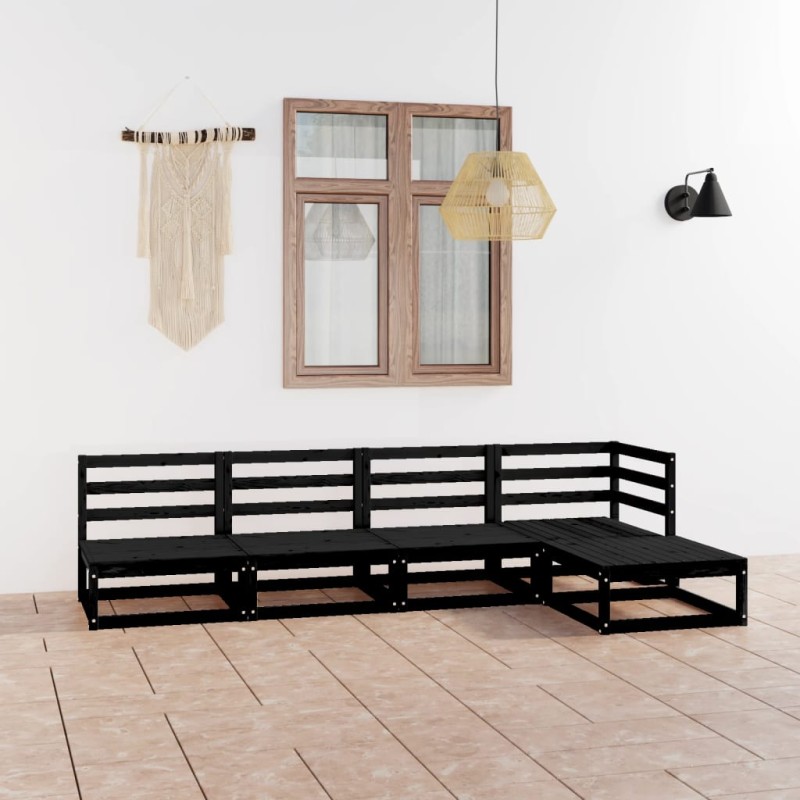 vidaXL Juego de muebles de jardín 5 piezas negro madera maciza de pino 