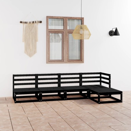 vidaXL Juego de muebles de jardín 5 piezas negro madera maciza de pino 