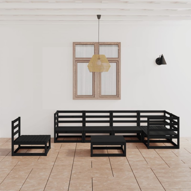 vidaXL Juego de muebles de jardín 7 piezas negro madera maciza de pino vidaXL Juego de muebles de jardín 7 piezas negro madera maciza de pino