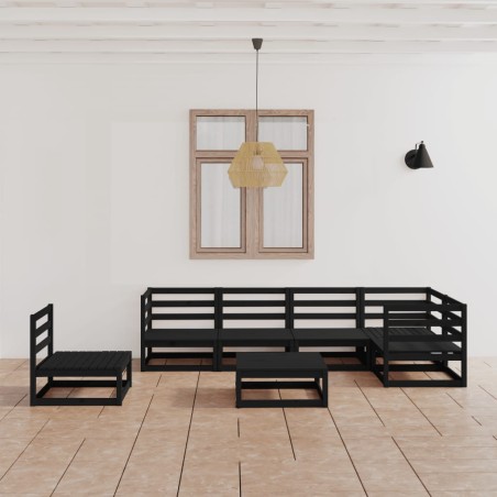 vidaXL Juego de muebles de jardín 7 piezas negro madera maciza de pino 