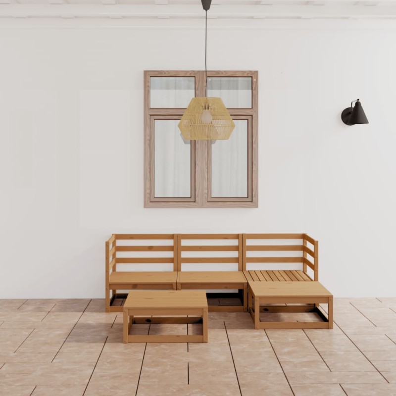 vidaXL Muebles de jardín 5 piezas marrón miel madera maciza de pino