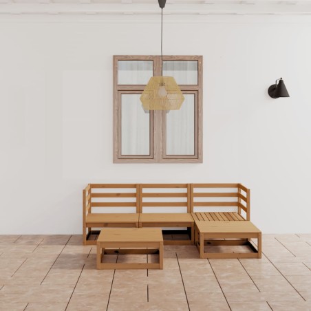 vidaXL Muebles de jardín 5 piezas marrón miel madera maciza de pino