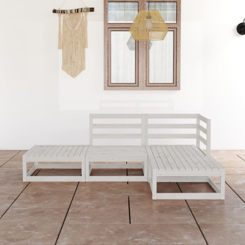 vidaXL Set de salón de jardín de 4 piezas blanco madera maciza de pino vidaXL Set de salón de jardín de 4 piezas blanco madera maciza de pino