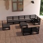 vidaXL Juego de muebles de jardín 10 pzas negro madera maciza de pino vidaXL Juego de muebles de jardín 10 pzas negro madera maciza de pino