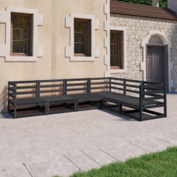 vidaXL Juego de muebles de jardín 6 piezas negro madera maciza de pino