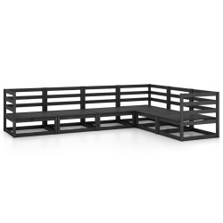 vidaXL Juego de muebles de jardín 6 piezas negro madera maciza de pino