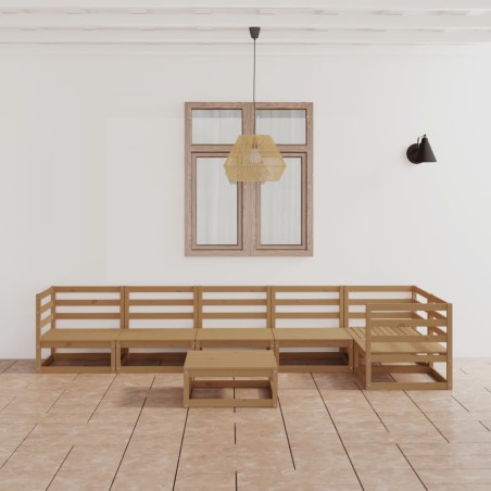 vidaXL Muebles de jardín 7 piezas marrón miel madera maciza de pino 