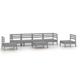 vidaXL Juego de muebles de jardín 7 piezas madera maciza de pino gris