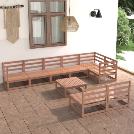 vidaXL Muebles de jardín 9 piezas marrón miel madera maciza de pino