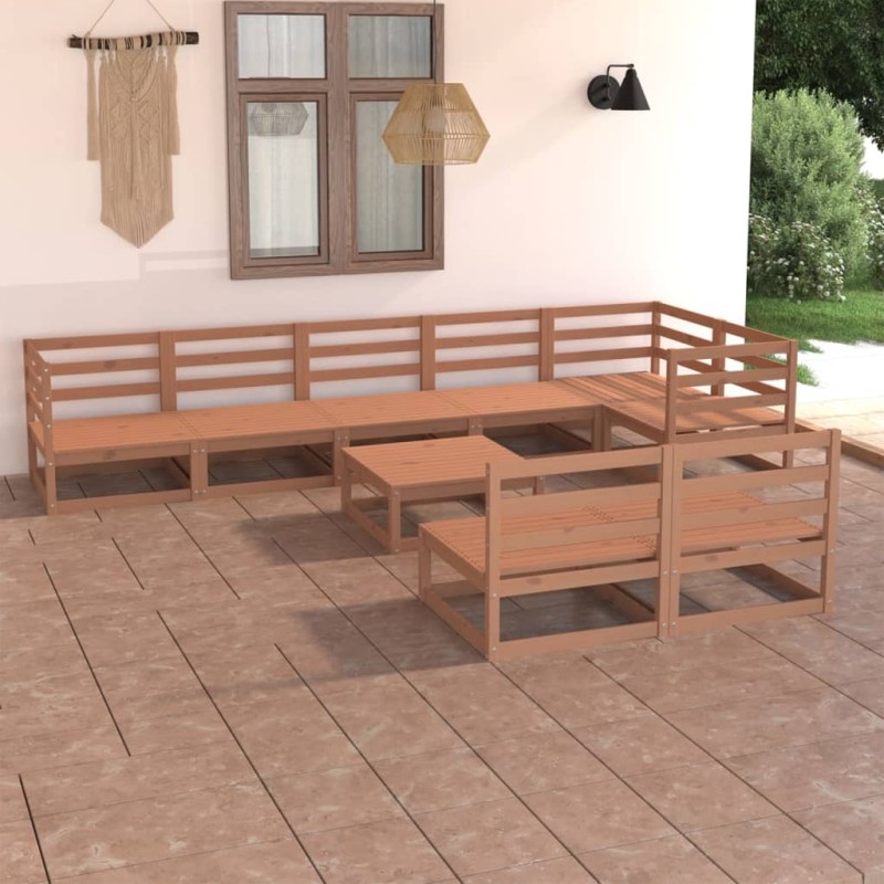 vidaXL Muebles de jardín 9 piezas marrón miel madera maciza de pino vidaXL Muebles de jardín 9 piezas marrón miel madera maciza de pino