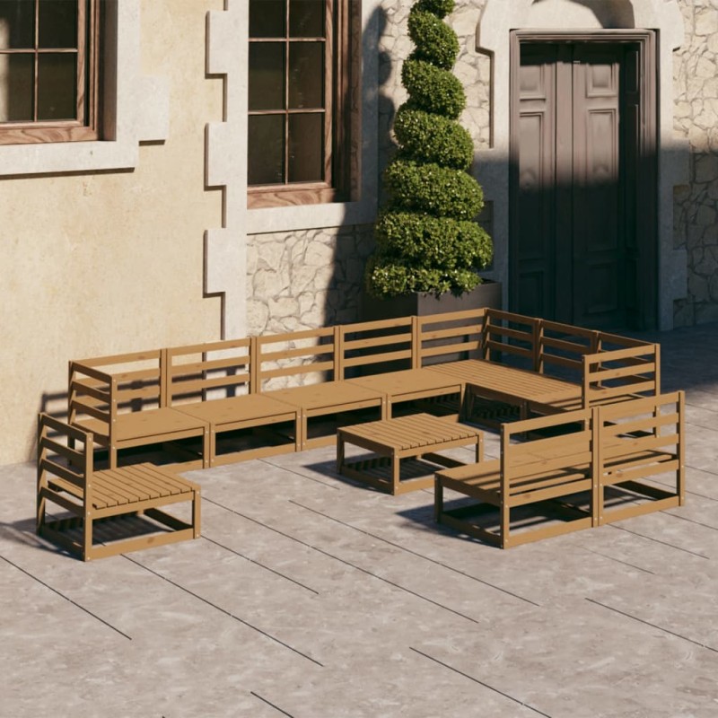 vidaXL Muebles de jardín 11 piezas marrón miel madera maciza de pino vidaXL Muebles de jardín 11 piezas marrón miel madera maciza de pino
