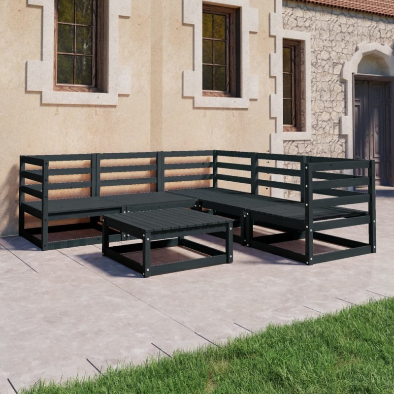 vidaXL Juego de muebles de jardín 6 piezas negro madera maciza de pino vidaXL Juego de muebles de jardín 6 piezas negro madera maciza de pino