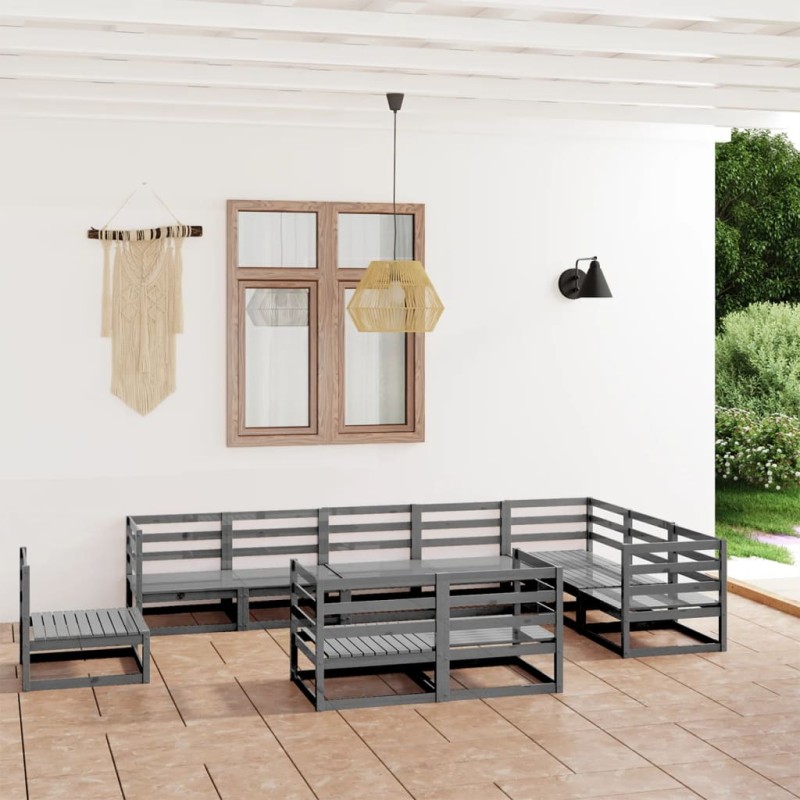 vidaXL Muebles de jardín 10 piezas gris madera de pino maciza vidaXL Muebles de jardín 10 piezas gris madera de pino maciza