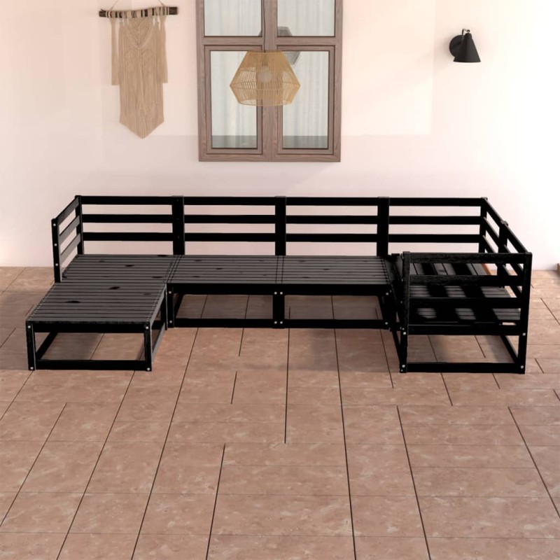 vidaXL Juego de muebles de jardín 6 piezas negro madera maciza de pino