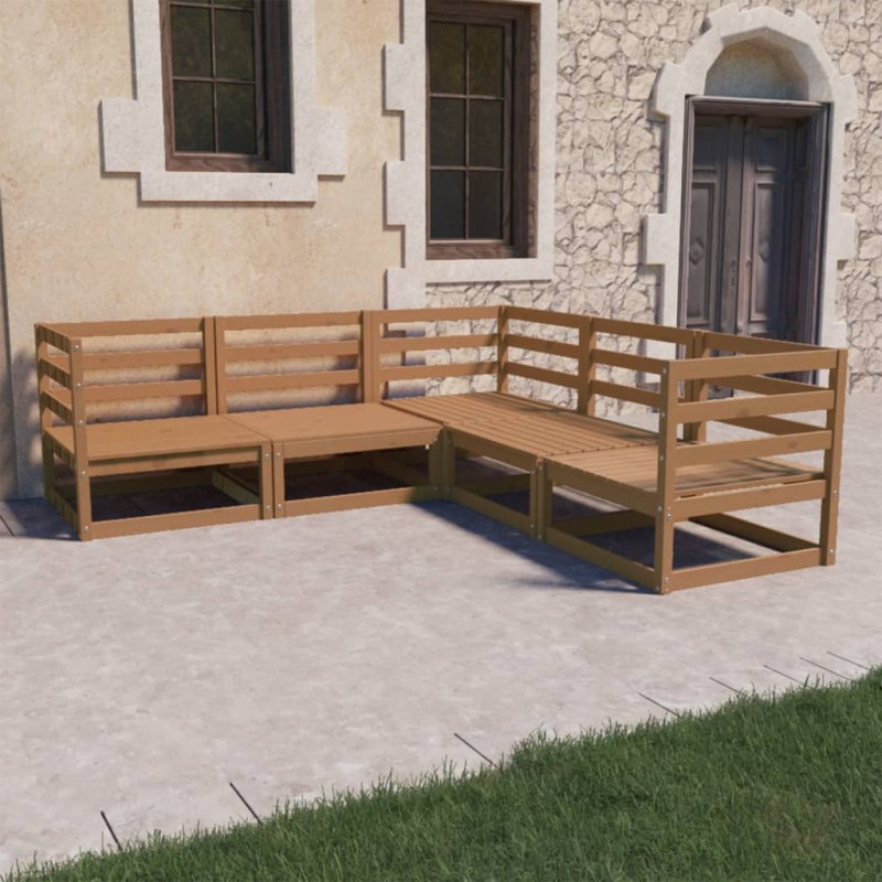 vidaXL Muebles de jardín 5 piezas marrón miel madera maciza de pino vidaXL Muebles de jardín 5 piezas marrón miel madera maciza de pino