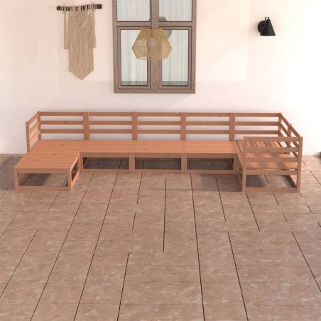 vidaXL Muebles de jardín 7 piezas marrón miel madera maciza de pino