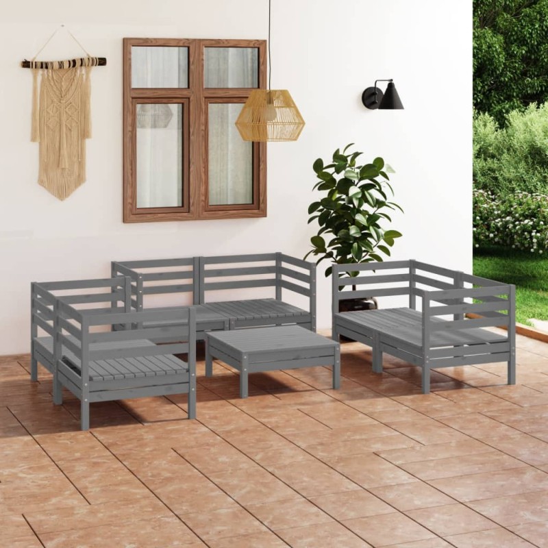 vidaXL Juego de muebles de jardín 7 piezas madera maciza de pino gris vidaXL Juego de muebles de jardín 7 piezas madera maciza de pino gris