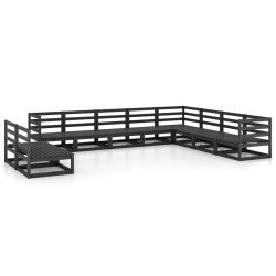 vidaXL Juego de muebles de jardín 10 pzas y cojines negro madera pino