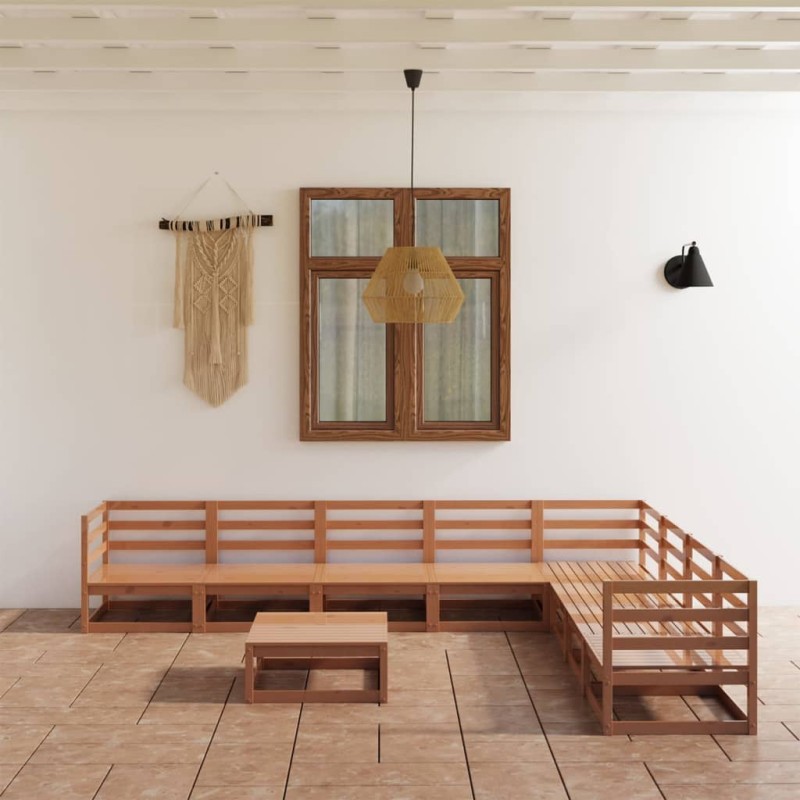 vidaXL Muebles de jardín 9 piezas marrón miel madera maciza de pino vidaXL Muebles de jardín 9 piezas marrón miel madera maciza de pino