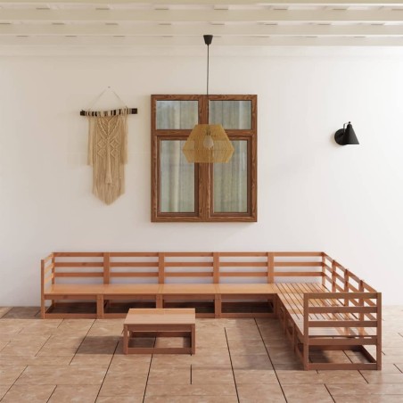 vidaXL Muebles de jardín 9 piezas marrón miel madera maciza de pino