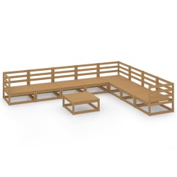 vidaXL Muebles de jardín 9 piezas marrón miel madera maciza de pino