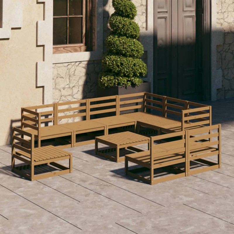 vidaXL Muebles de jardín 10 pzas y cojines marrón miel madera pino vidaXL Muebles de jardín 10 pzas y cojines marrón miel madera pino