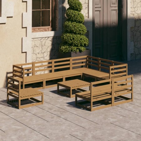 vidaXL Muebles de jardín 10 pzas y cojines marrón miel madera pino