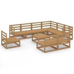 vidaXL Muebles de jardín 10 pzas y cojines marrón miel madera pino