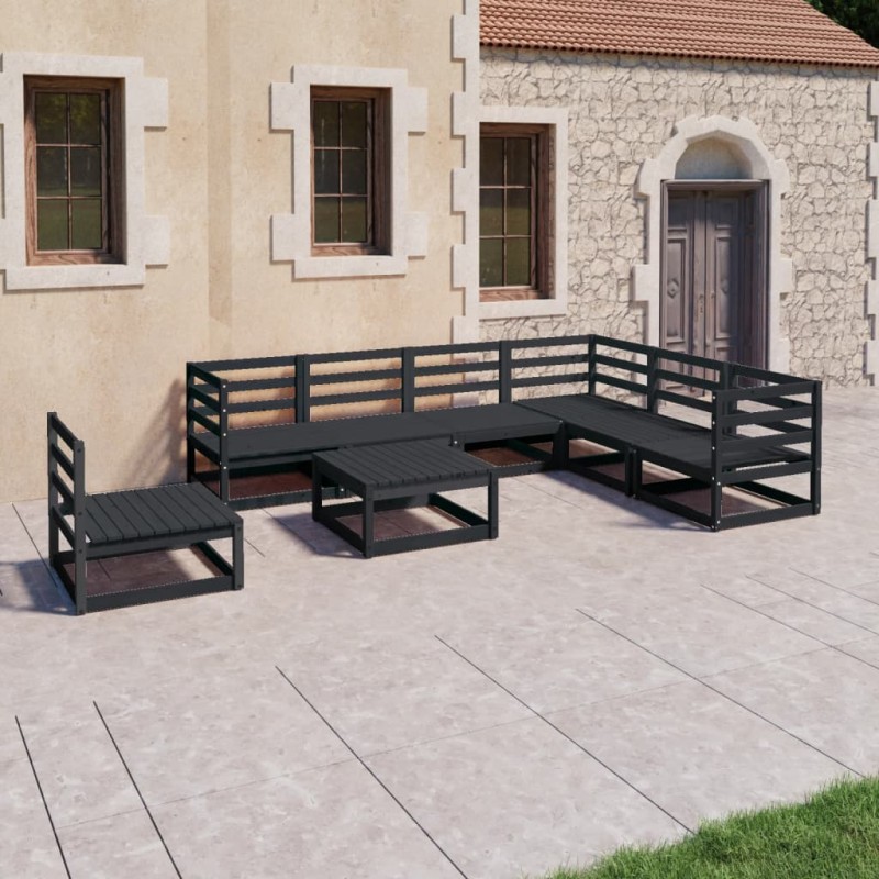 vidaXL Juego de muebles de jardín 8 piezas negro madera maciza de pino