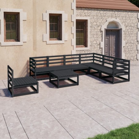 vidaXL Juego de muebles de jardín 8 piezas negro madera maciza de pino
