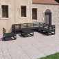 vidaXL Juego de muebles de jardín 8 piezas negro madera maciza de pino