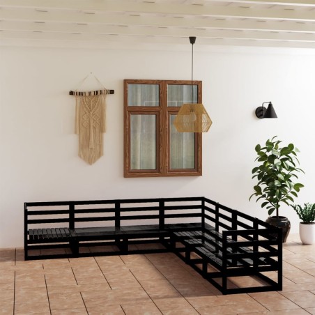 vidaXL Juego de muebles de jardín 7 piezas negro madera maciza de pino