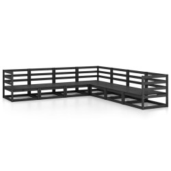 vidaXL Juego de muebles de jardín 7 piezas negro madera maciza de pino