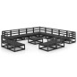 vidaXL Juego de muebles de jardín 14 pzas y cojines negro madera pino