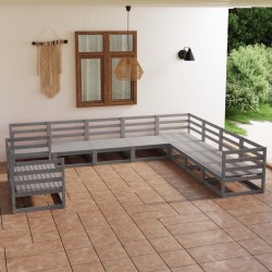 vidaXL Muebles de jardín 10 piezas gris madera de pino maciza