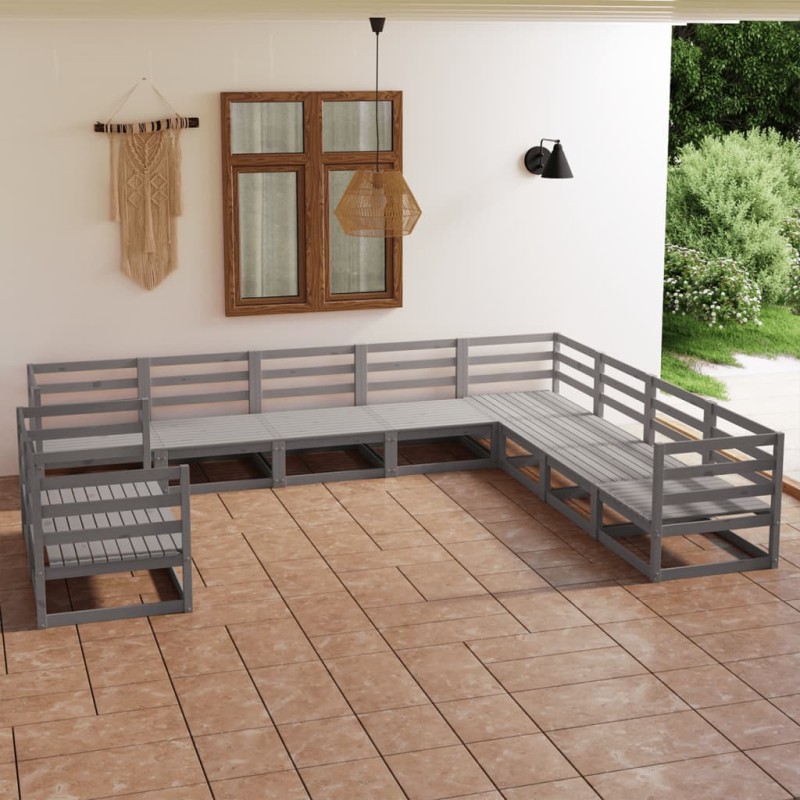 vidaXL Muebles de jardín 10 piezas gris madera de pino maciza vidaXL Muebles de jardín 10 piezas gris madera de pino maciza