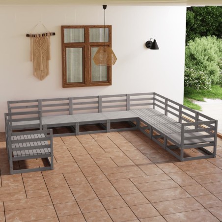 vidaXL Muebles de jardín 10 piezas gris madera de pino maciza
