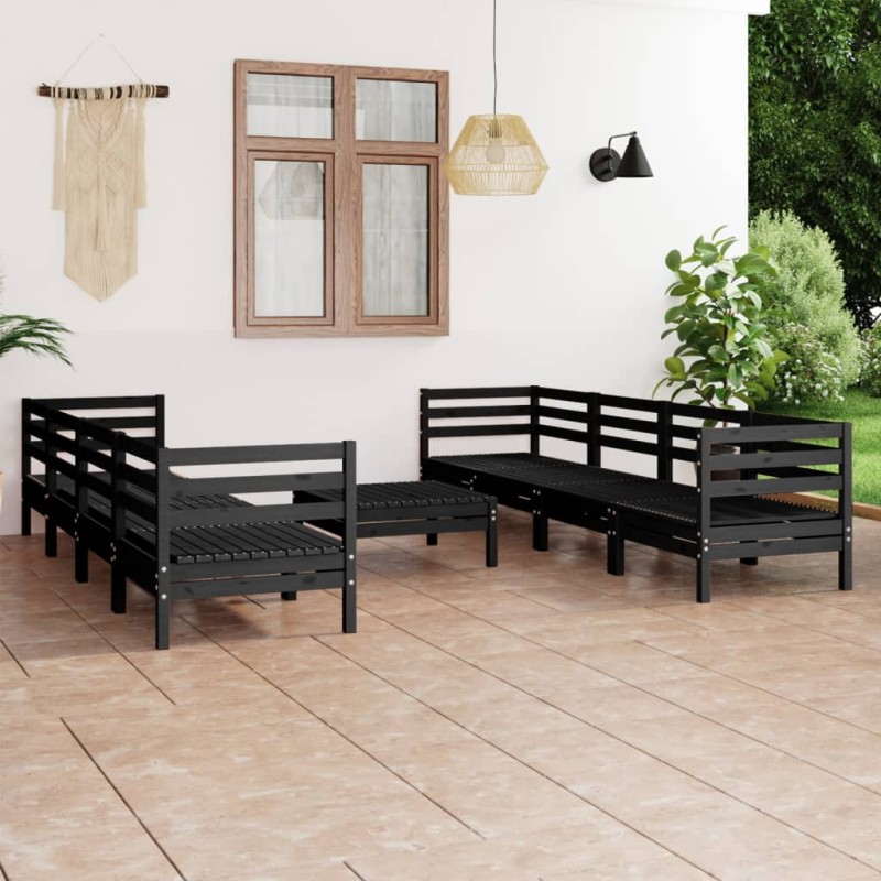 vidaXL Juego de muebles de jardín 9 pzas madera de pino maciza negro vidaXL Juego de muebles de jardín 9 pzas madera de pino maciza negro