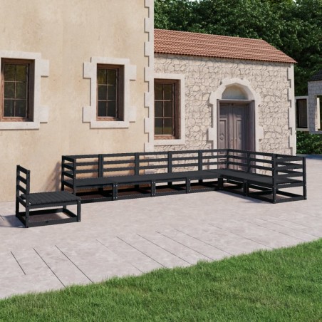vidaXL Juego de muebles de jardín 8 piezas negro madera maciza pino