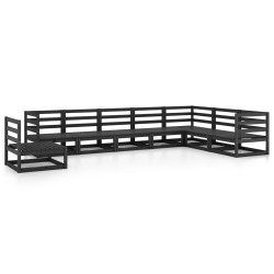 vidaXL Juego de muebles de jardín 8 piezas negro madera maciza pino