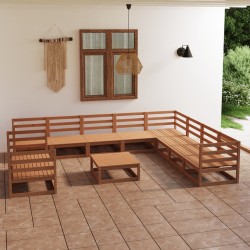vidaXL Muebles de jardín 11 piezas marrón miel madera maciza de pino