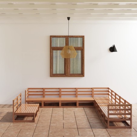 vidaXL Muebles de jardín 11 pzas y cojines marrón miel madera pino