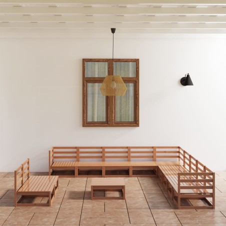vidaXL Muebles de jardín 12 piezas marrón miel madera maciza de pino