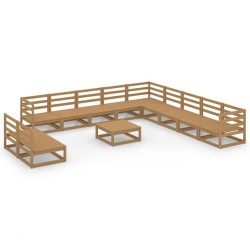vidaXL Muebles de jardín 12 piezas marrón miel madera maciza de pino