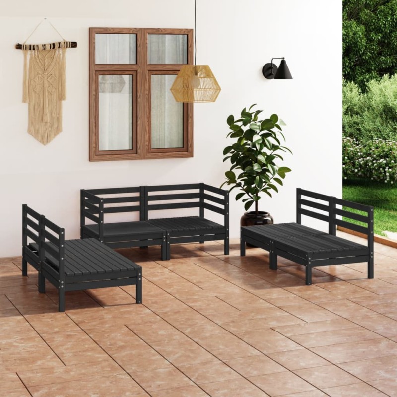 vidaXL Juego de muebles de jardín 6 pzas madera de pino maciza negro vidaXL Juego de muebles de jardín 6 pzas madera de pino maciza negro