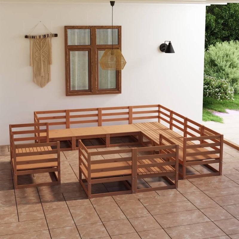vidaXL Muebles de jardín 11 piezas marrón miel madera maciza de pino vidaXL Muebles de jardín 11 piezas marrón miel madera maciza de pino